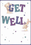 Radiating warmth, this get well card features two delightful companions-a plush teddy bear and a floppy-eared puppy-each joyfully supporting the oversized, brightly colored words 'Get Well.' Their animated poses and expressive faces are filled with affection, reminiscent of comforting gestures exchanged among friends in Chingford's friendly cafés near Kings Head Hill. The vibrant indigos and teals of the bold lettering pop against a creamy-white backdrop, lending an uplifting vibrancy that instantly lightens the mood. Scattered stars in soft gradients of blue and purple frame the scene, adding a hint of wonder, much like the shimmer of dewdrops on morning walks through Larkswood fields. The illustrated fur of both animals is rendered with such softness and authenticity that one can almost feel their gentle comfort. This card, much like a thoughtfully prepared bouquet from Chingford Flowers, carries not only a simple message, but a genuine emotional embrace-offering gentle reassurance and heartfelt kindness to anyone in recovery within our caring community.