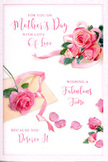 This Mother's Day card is illustrated with a romantic sweep of pink roses, arranged with the same care and softness you might see in a Chingford Flowers bouquet delivered across the local area. The blooms cluster toward one side of the card, lush and fully open, their layered petals rendered with a delicacy that suggests real texture-silky at the edges, more velvety and shaded at their hearts. Gentle variations of pink flow from pale, almost porcelain tones to deeper rosy hues, echoing the subtle changes you see in living roses as they catch the light. Scattered around the main bouquet, individual petals rest lightly on the white background, like traces of a celebration that has only just finished, evoking tender memories of past Mother's Day breakfasts and family walks across Epping Forest. The lighting feels like soft natural daylight, bright enough to make the colours sing but tempered so that nothing appears harsh; it wraps the card in a calm, affectionate glow. Across the floral scene, a flowing script message curves gracefully, the letters slightly imperfect in a way that makes them feel handwritten and heartfelt. These words of thanks and good wishes seem to drift above the roses, transforming the card into a visual embrace for a cherished mum. The entire composition is gentle, thoughtful, and intimate, inviting the viewer to imagine the scent of real roses and the warmth of giving or receiving this card alongside a fresh bouquet arriving at the doorstep of a Chingford home.